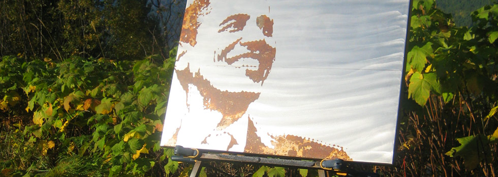 "Barack Obama" - by Danno. Rusted and weathered steel. 35" x 25" / 20lbs.
